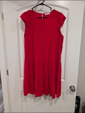 Red Tiered Ruffle Sleeve Dress Size L